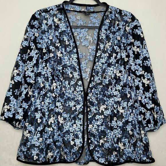 Alex Evenings Embroidered Sheer Single Button Cardigan Size 1X - Picture 1 of 7